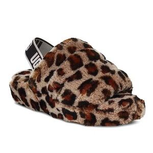 Ugg Leopard Print Fuzzy Slippers sz 8